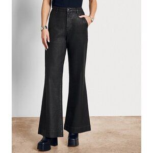 Sam Edelman Bay Flare Trouser Denim Black Coated Denim NWT Womens Size 24